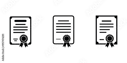 Certificate vector icon set, certificate icon for education apps, certificate flat vector icon for award ceremony