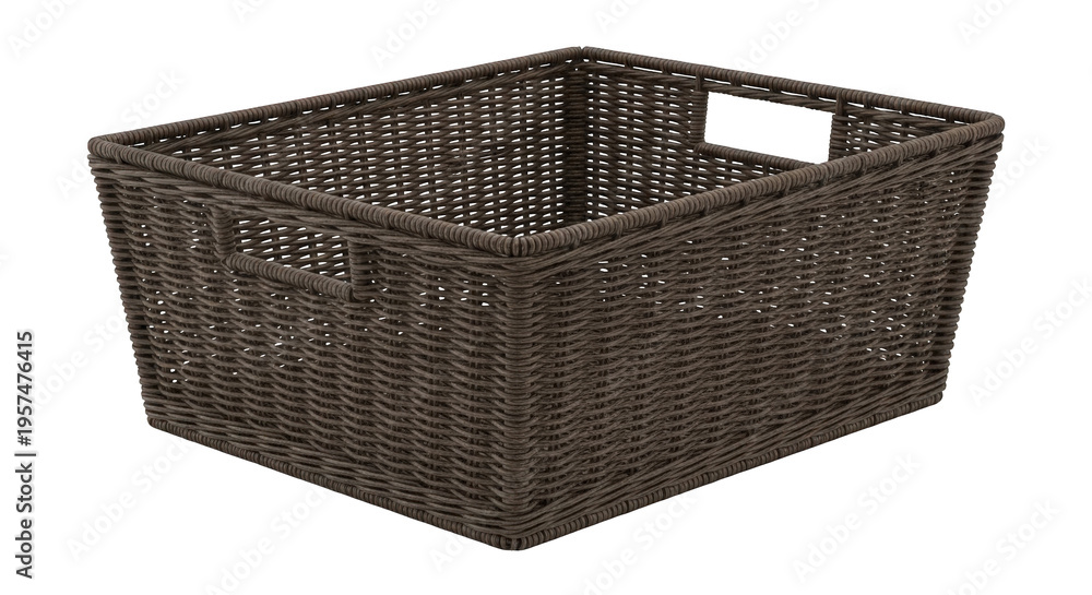 Obraz premium Empty brown woven storage basket isolated on transparent background