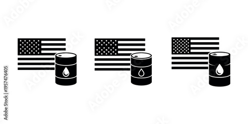 USA flag with oil barrel icons. usa oil supply and demand concept. energy policy and import strategy illustration
