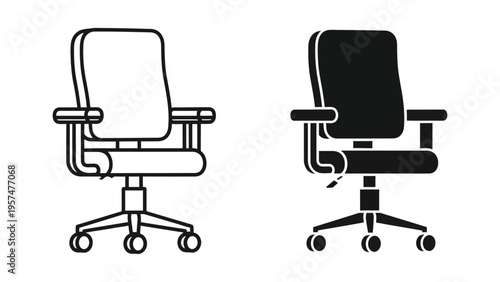 Office chair icons in line and solid styles for design projects