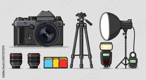 Professional Photography Equipment Collection for Studio and Outdoor Shoots.