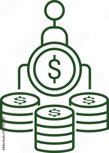 An illustration of a person connected to multiple stacks of money representing financial wealth