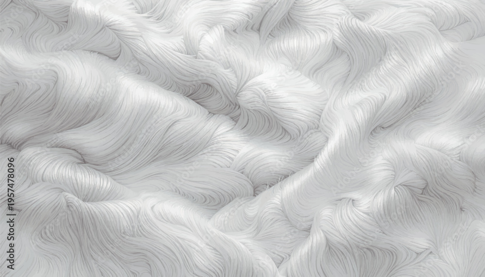 Fototapeta premium Seamless soft silver grey fur texture in vector format with flowing wavy strands and fine detailed lines. Elegant abstract pattern ideal for luxury backgrounds, textiles, branding, and modern surface.