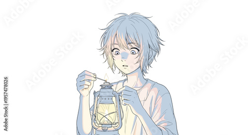 Smiling Anime Character Holding Lantern.