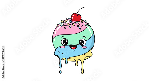 Colorful cartoon ice cream dessert sweet.