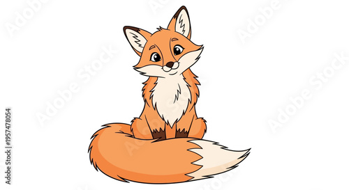 Cute cartoon red fox sitting down.