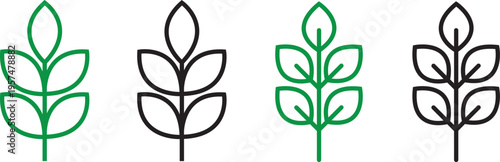 High fiber icon set. symbolizing dietary fiber for digestion and wellness. Fibre icon in flat style. Basic vector symbol illustration. plant leaf and waves. food packaging sign. Simple line vector 