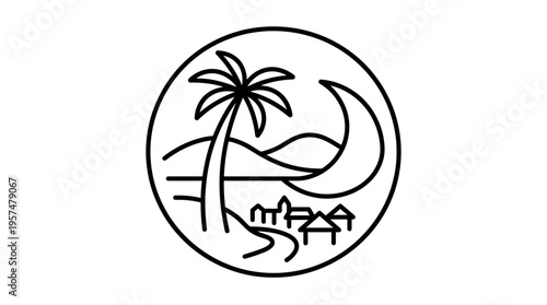 Minimalist Tropical Landscape in Circle