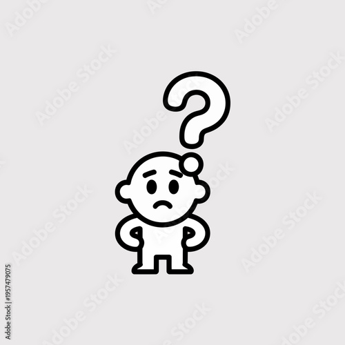 Confused baby cartoon character with question mark puzzled thinking puzzlement