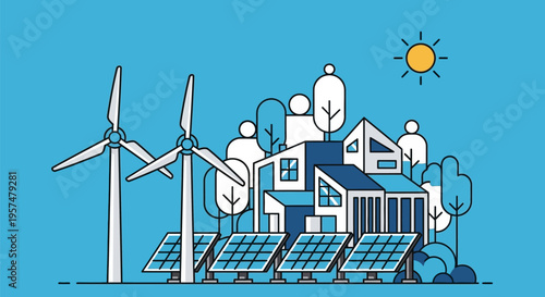 Sustainable living with renewable energy sources and modern architecture.