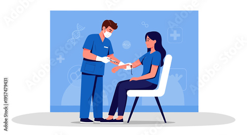 Nurse taking blood sample from patient's arm for medical test, healthcare concept