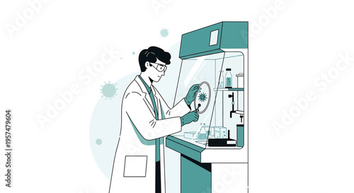 Scientist in Lab Coat Working with Petri Dish in Biosafety Cabinet