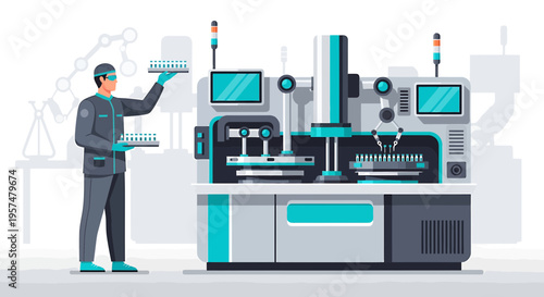 Scientist operating automated laboratory equipment for research and development