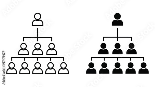 Organizational structure charts showing hierarchical teamwork and management