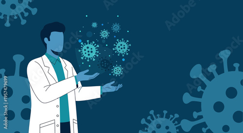 Scientist studying coronavirus, virus particles, medical research, science concept