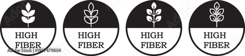 High fiber icon set. symbolizing dietary fiber for digestion and wellness. Fibre icon in flat style. Basic vector symbol illustration. plant leaf and waves. food packaging sign. Simple line vector 