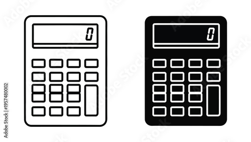 Black and white calculator icons for business and finance use
