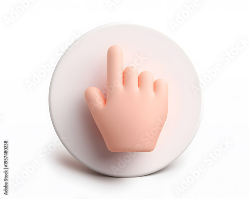 Minimal 3D hand cursor icon pointing up on pastel background, clean UI symbol for interaction and navigation.