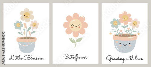 A set of postcards featuring cute little potted flowers