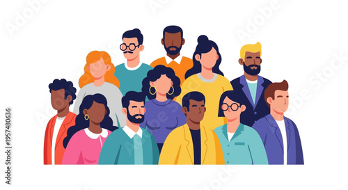 Diverse Group of People: Modern Flat Design Illustration Representing Community, Teamwork, and Global Inclusion