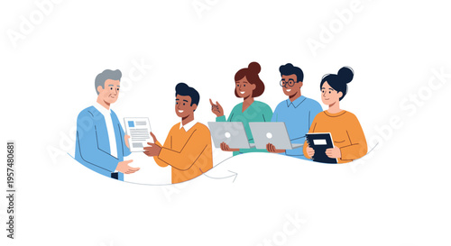 Team Collaboration & Document Exchange: Diverse Professionals Working on Business Process