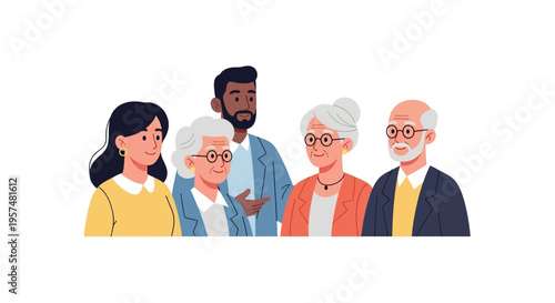 Diverse Multi-generational Group of People: Flat Vector Illustration for Community and Collaboration