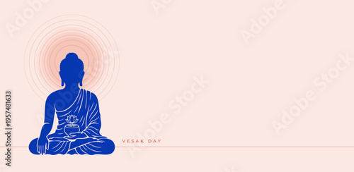 Buddha Purnima, Vesak Day minimalist linear concept design with Buddha and lotus illustration, abstract background, banner, poster and flyer