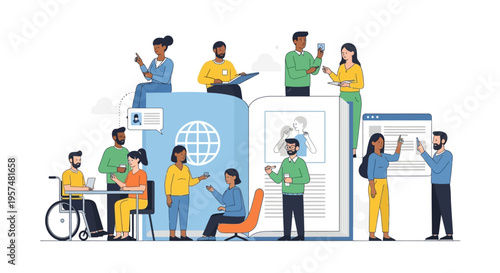 Global Digital Community Sharing Knowledge and Information: Diverse People Connecting Online, Collaborating, and Learning Across Platforms