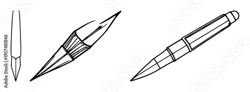 Pen and nib calligraphy outline set with simple line art design featuring outline, illustration, graphic elements with clean design and vector art
