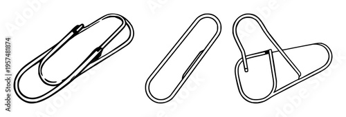 Paperclip office supply icon set with simple line art design featuring simple design, minimalist, black and white with illustrations and graphics
