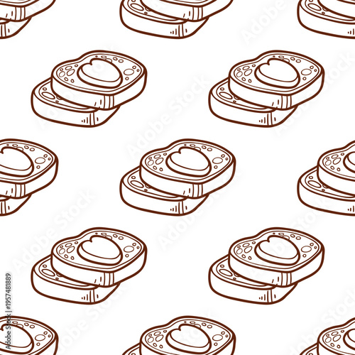 Seamless pattern of toast bread with butter on white background