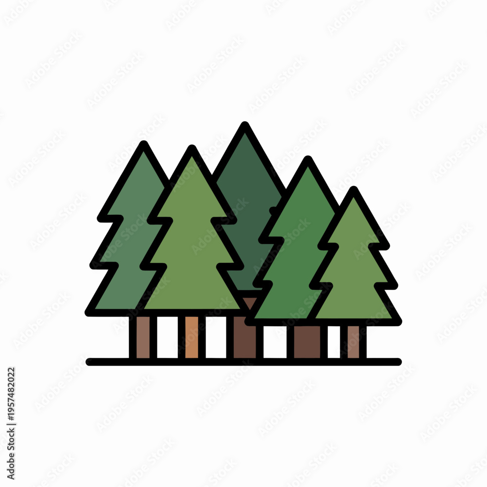 Obraz premium Evergreen trees forest landscape vector illustration green cartoon nature environment