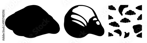 Croissant pastry silhouette set with stylized minimalist line art featuring French pastry, breakfast, laminated design with culinary and baked goods