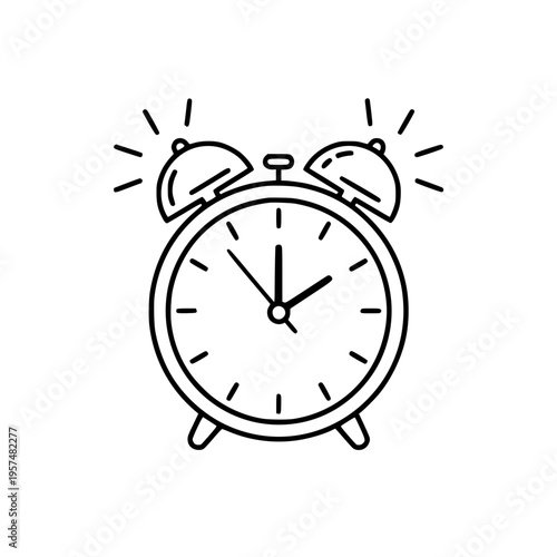 A black line drawing of an alarm clock ringing Vector, illustration
