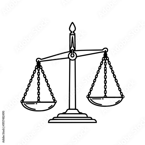 A black and white image of a balance scale Vector, illustration