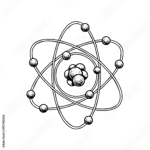 A detailed drawing of an atom with electrons orbiting the nucleus Vector, illustration