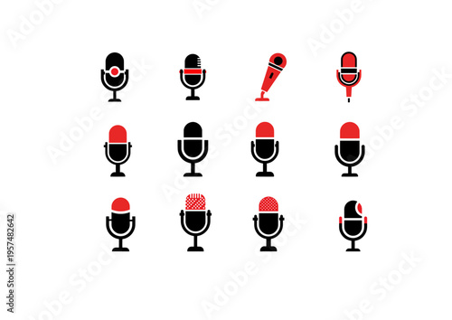 Microphone Icon Set - Professional Audio Recording and Podcast Vector Illustrations