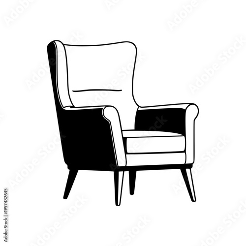 A black and white drawing of a wingback chair Vector, illustration