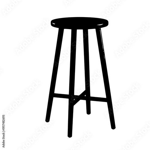 A black stool with four legs and a round seat Vector, illustration