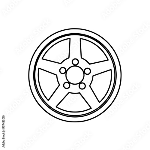 A black line drawing of a car wheel with five spokes Vector, illustration
