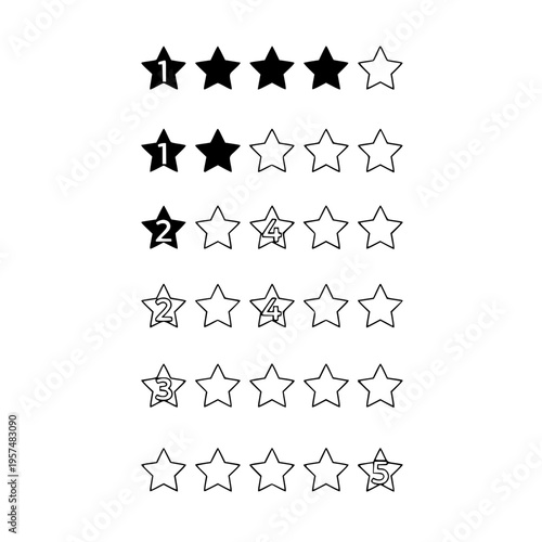 A set of star ratings from five stars to one star Vector, illustration