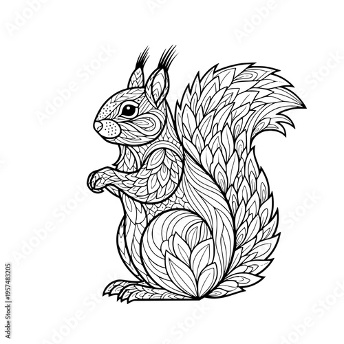A cute squirrel with a bushy tail and pointed ears Vector, illustration