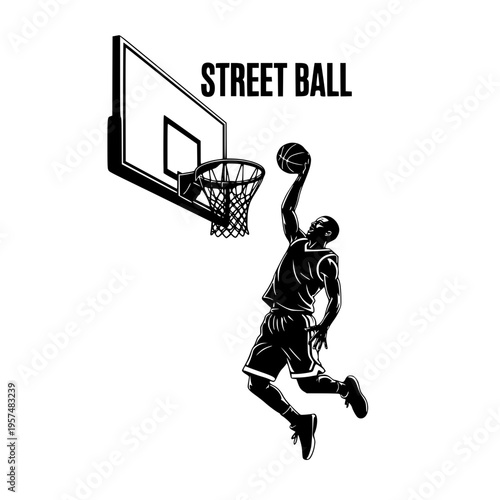 A man in mid air dunking a basketball Vector, illustration
