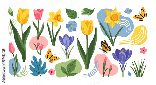 Vibrant Spring Flowers and Butterflies Collection.