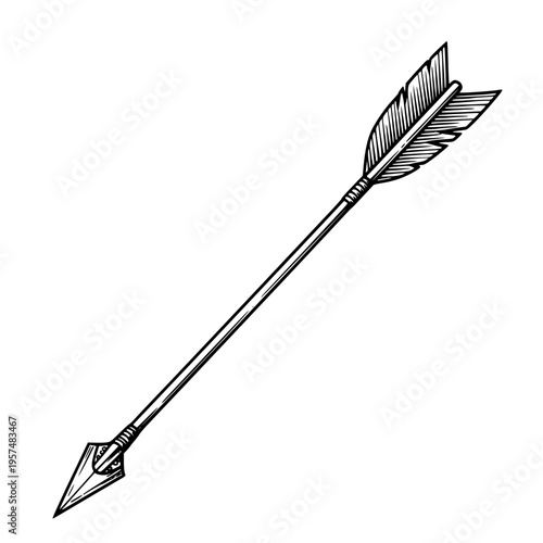 A sharp arrow with feathers on a white background Vector, illustration
