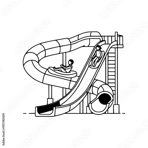 A large outdoor water slide with stairs and a tunnel Vector, illustration