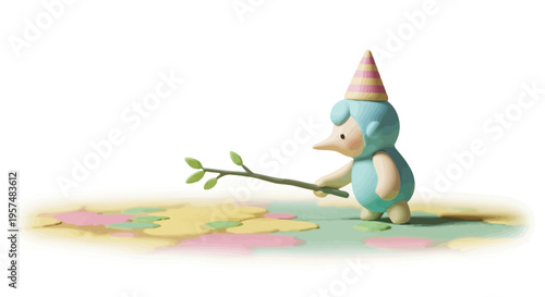 Small blue penguin wearing party hat.