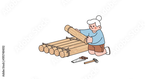 Wallpaper Mural Elderly man building with wooden logs. Torontodigital.ca