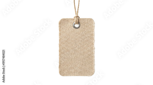 Cuadro en lienzo Blank burlap fabric clothing tag with twine string