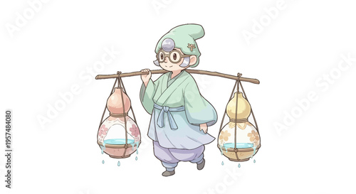 Wallpaper Mural Elderly Asian man carrying baskets. Torontodigital.ca